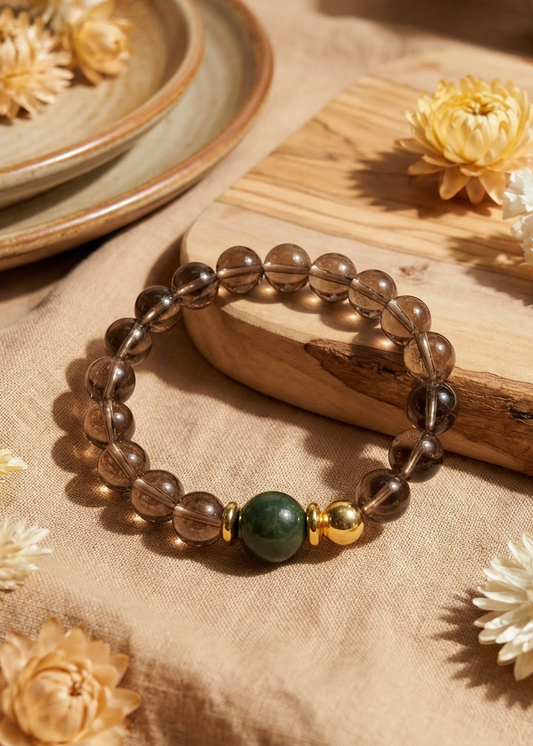 Smoky Quartz with Green Rutilated Quartz Bracelet