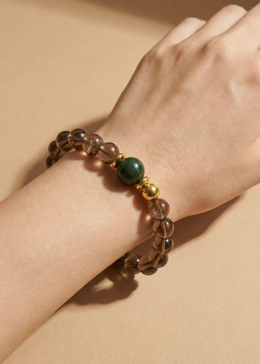 Smoky Quartz with Green Rutilated Quartz Bracelet