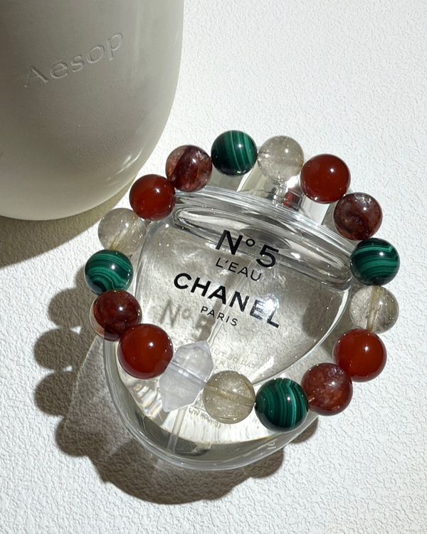 Flower Agate · Malachite · Golden Rutilated Quartz Holiday Evergreen - 圣诞金运手链