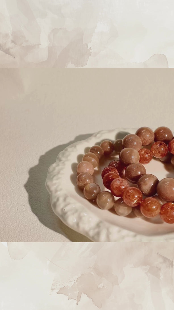 Collection display of Sunstone bracelets IvyBleu handmade jewelry Canada